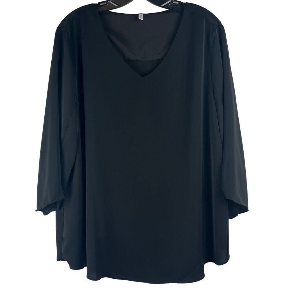 Taohuadao Women Black V-neck Petal Sleeves Blouse 2XL